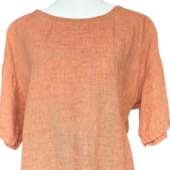 Eileen Fisher Orange Short Sleeve 100% Linen Top Sz M - Picture 2 of 6